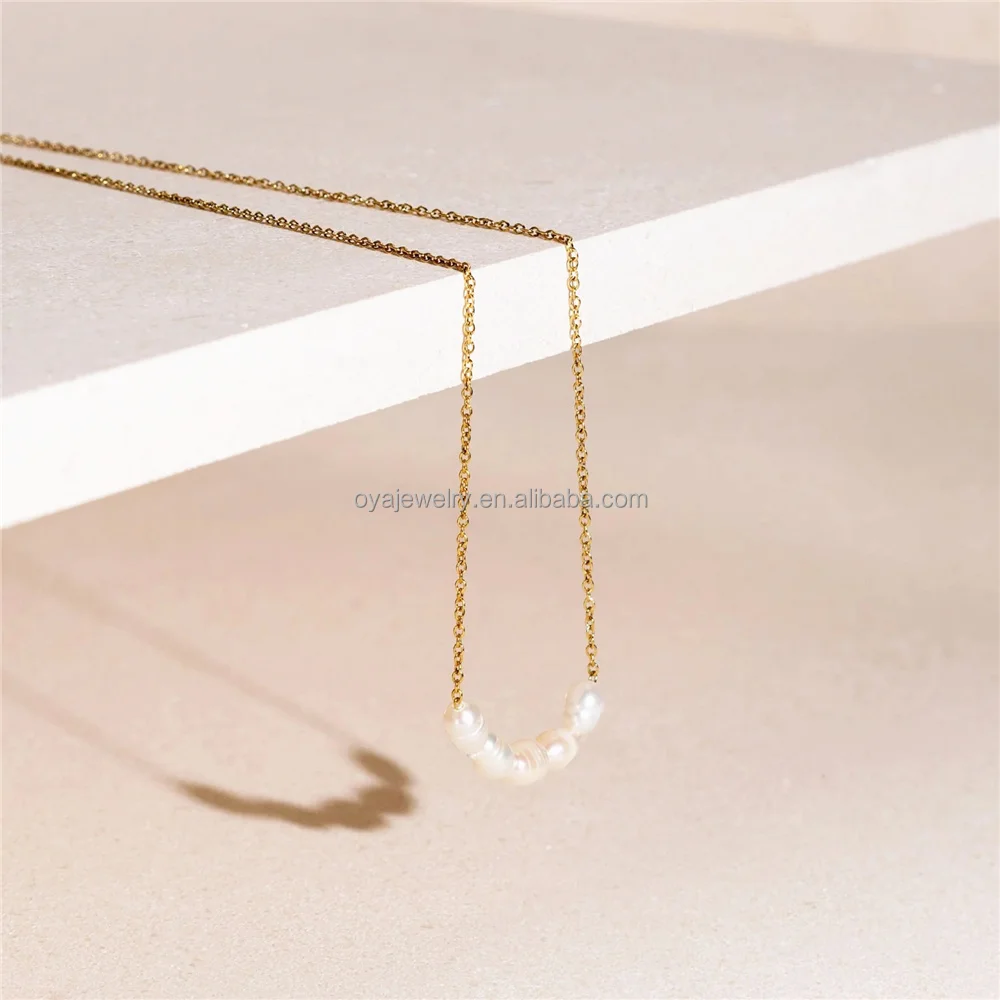OYA Custom Jewelry Design Production Fashion 18K Gold Plated Stainless Steel Freshwater Pearl Pendant Necklace Wholesale