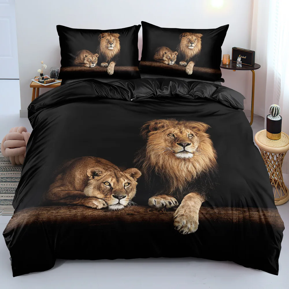 Black Lion three-piece bedding set custom quilt cover