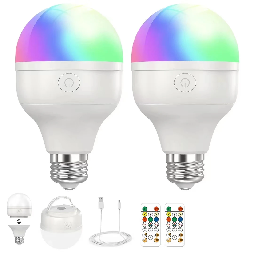 USB rechargeable led bulb light E26 E27 remote led RGB Portable Megnetic Light Bulb for Emergency  camping cabinet