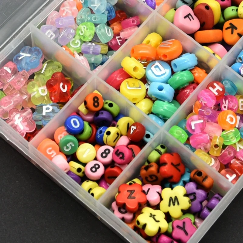 New Design 15 Grids Letter  Number Plastic Acrylic Round Cube Smile Face Flower Alphabet DIY Beads Kit For Jewelry Making
