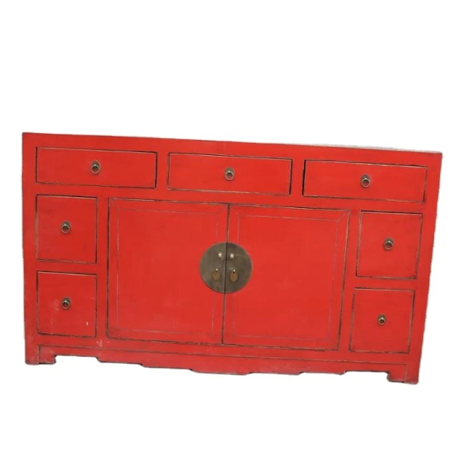 Chinese antique red popular selling living room two door drawer chest sideboard