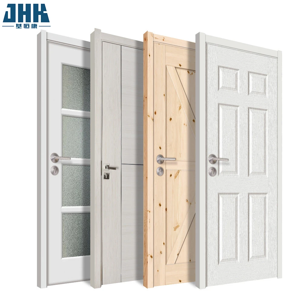 JHK White Primer Pine Wood Glass Interior wooden hdf mdf skin panel doors for house projects wholesale