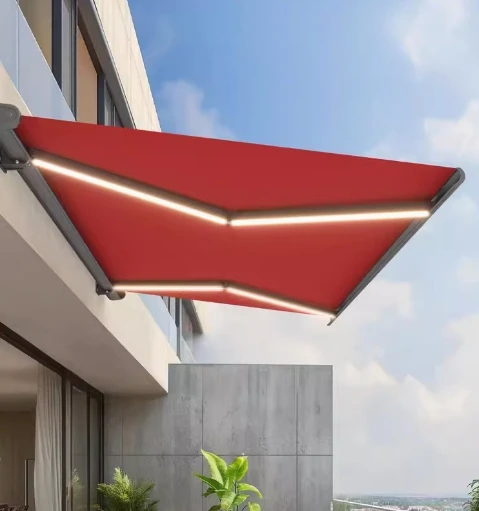 Aluminum Waterproof Sunshade Pergola Canopy Restaurant Balcony Retractable Awning LED Light