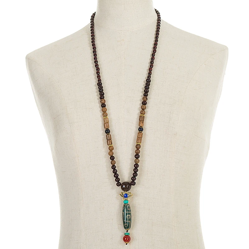 
Handmade Nepal Necklace Buddhist Mala Wood Beads Pendant & Necklace Ethnic Geometric Long Strand Statement Jewelry Women Men 