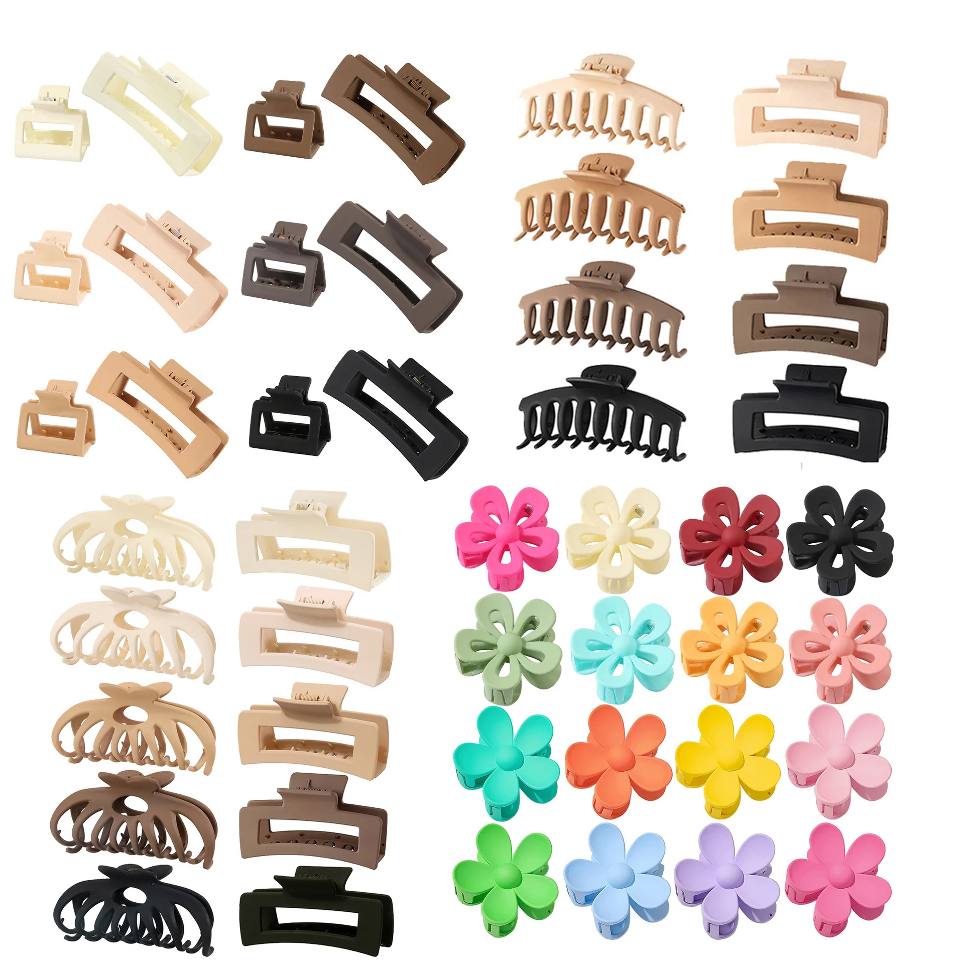 Hot Sale 8 Pack 4.3 Inch Large Hair Claw Clips for Women Thin Thick Curly Hair Wholesale Custom Flower Square Matte Hair Claw