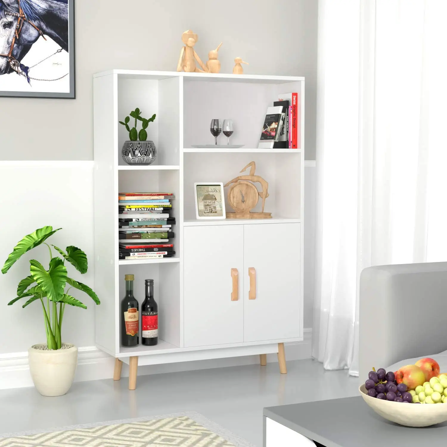 Nordic bookshelf simple modern home living room storage locker students floor combination bookshelf