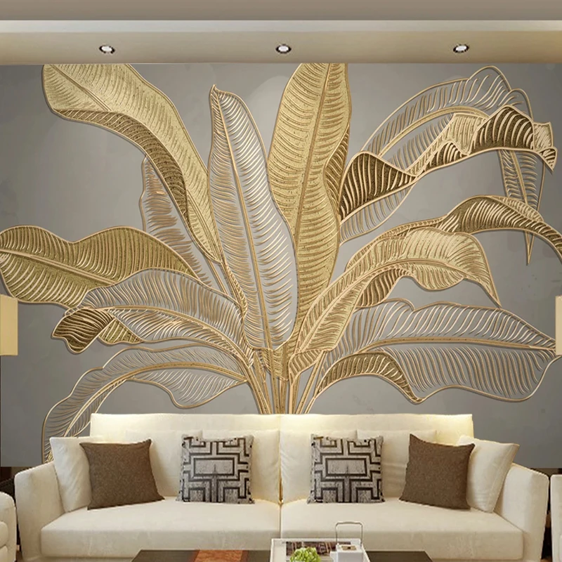 KOMNNI Custom Photo Wallpaper 3D Stereo Golden Relief Banana Leaf Mural Living Room TV Sofa Study Abstract 3D Frescoor Fresco