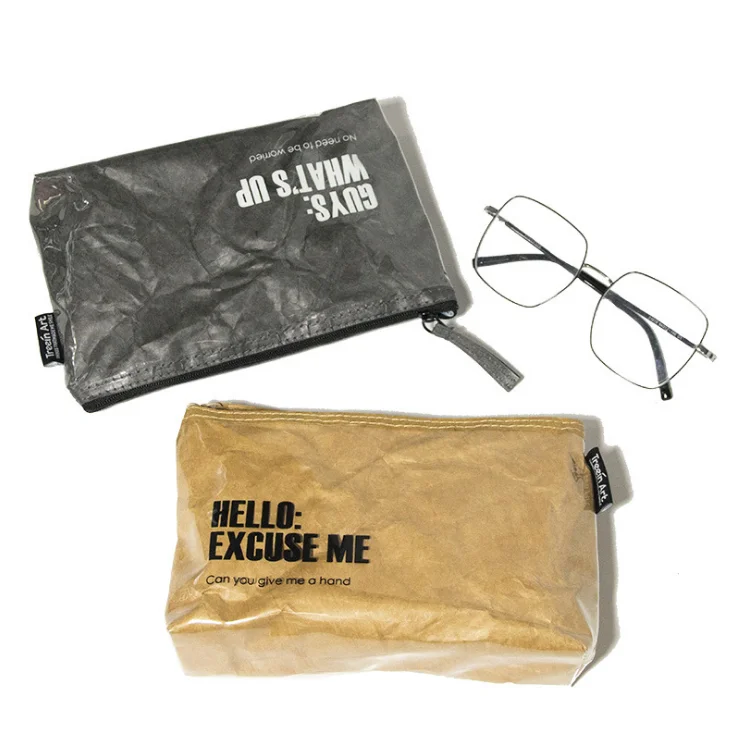 Custom Washable Kraft Paper Cosmetic Bag Waterproof Travel Cosmetic Pouch Tyvek Makeup Zipper Cosmetic Bag