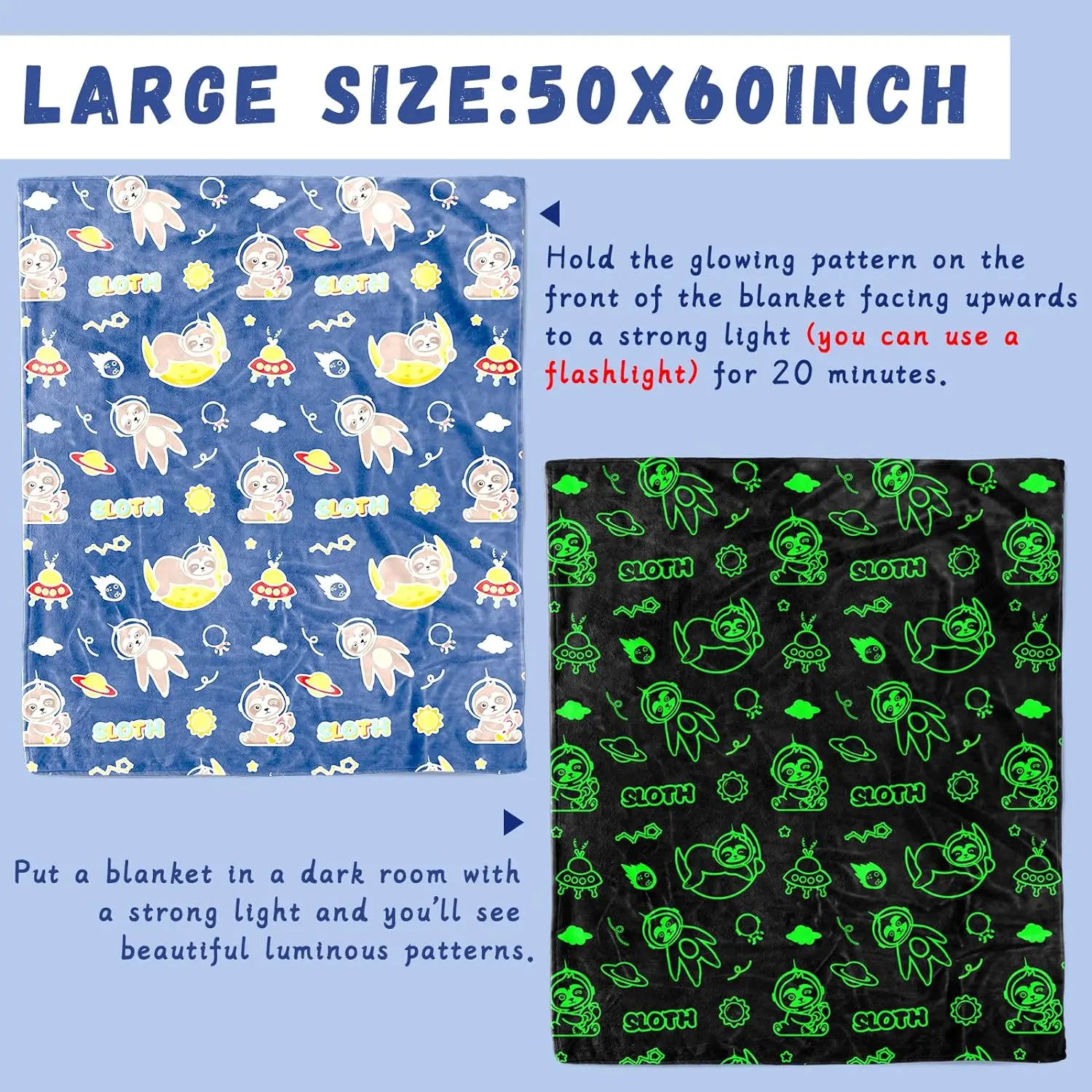 Factory plush luminous warm flannel magical toddler blanket for winter king size christmas glow in the dark throw blanket adult