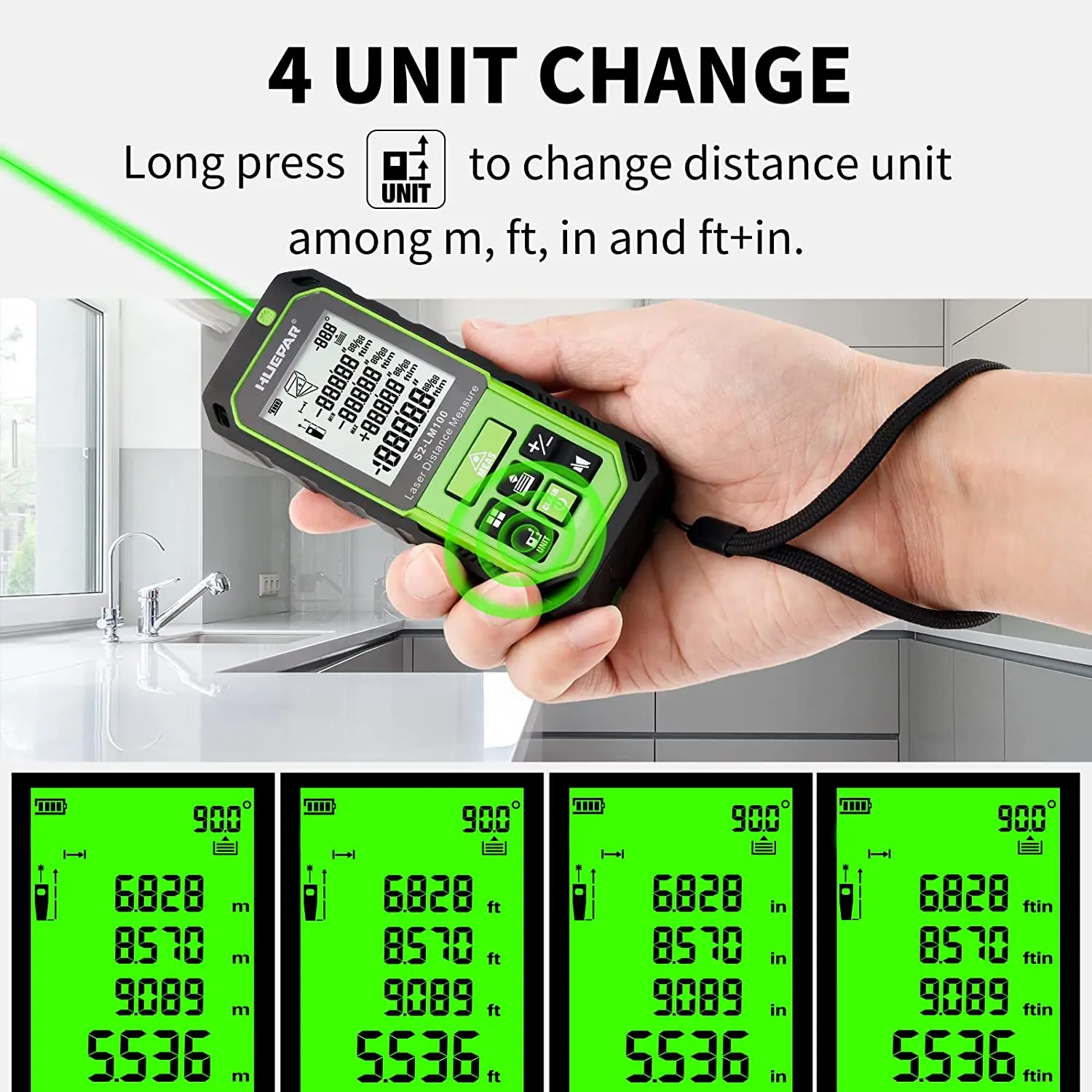 Huepar S2-LM60 Smart Digital Rechargeable Distance Laser Meter 50M LCD Screen