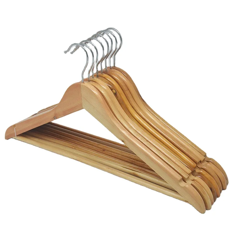 Wholesale factory price B grade wood hanger non slip notches wooden clothes shirt hanger with bar