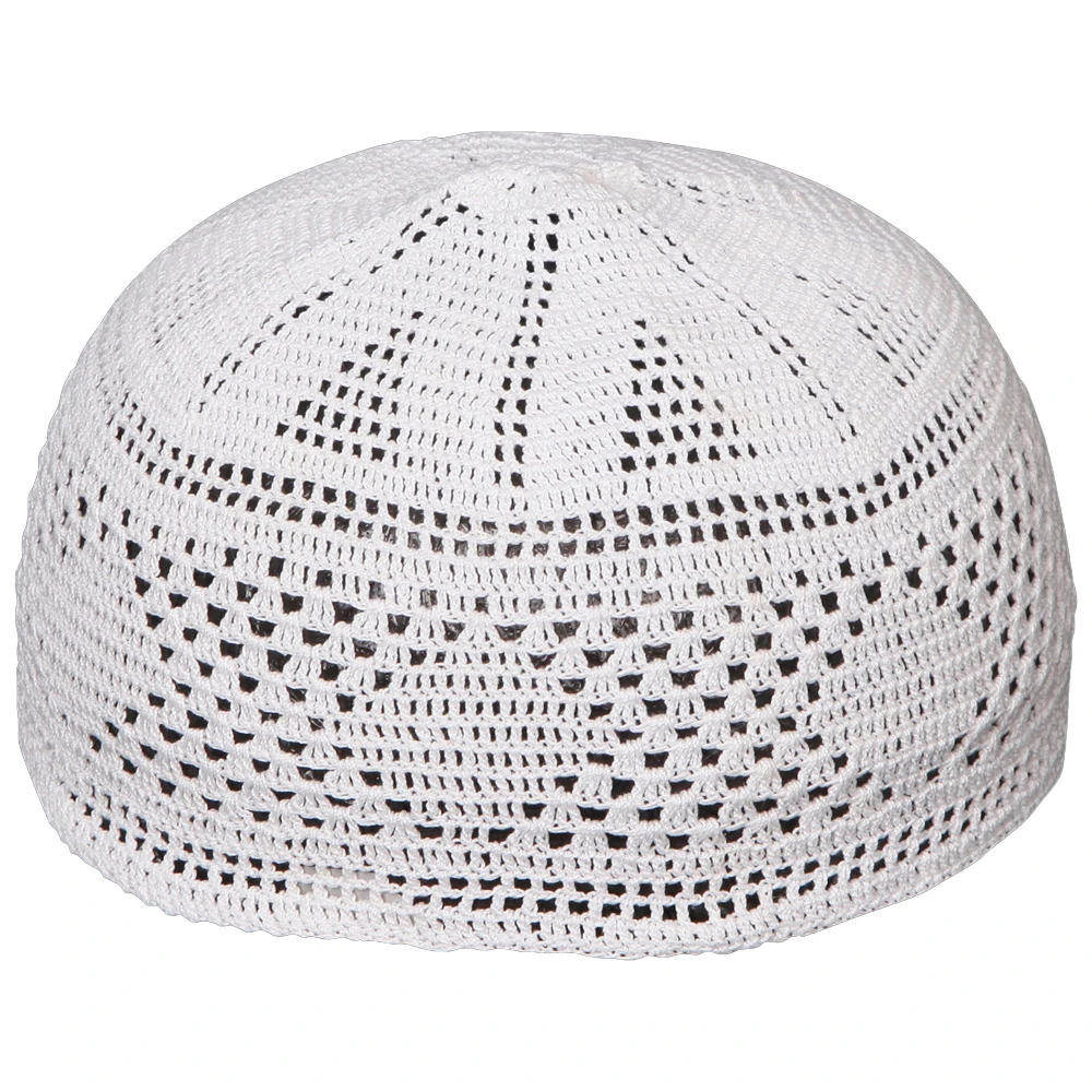 Wholesale Mesh Dome Embroidered  Arabic Dubai Malaysia White Hat For Men Net Muslim Prayer Cap