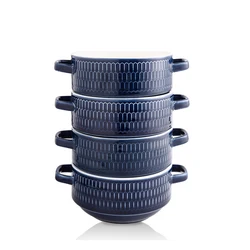 Factory Price Custom Color Ceramic Soup Bowls Set With Two Handles 32oz Cereal Bowls Set