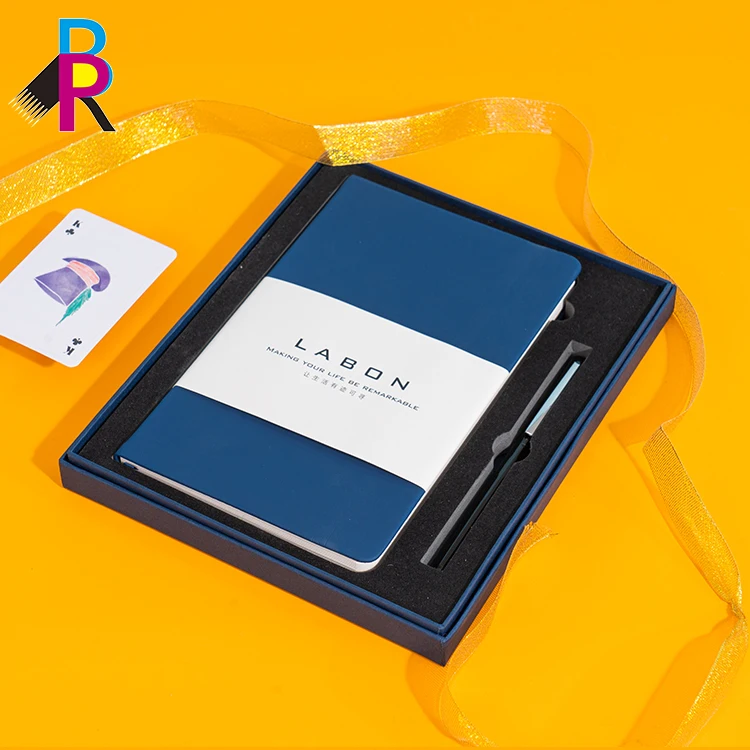 Customizable logo diary pu hardcover business a5 journal gift set leather custom notebook