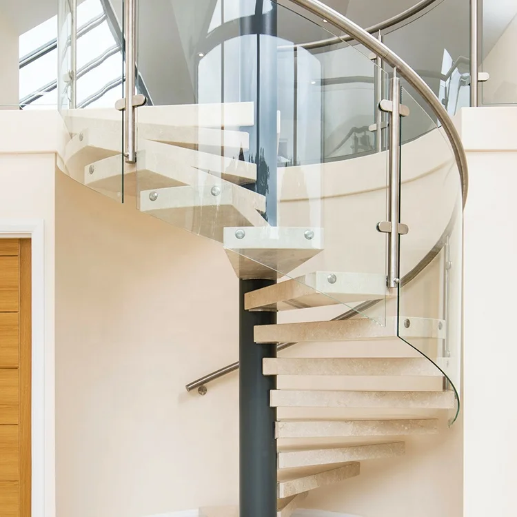 Best Quality And Low Price Glass Railing System Red Oak Tread & Stair Balcony Fence Part Spiral Staircase