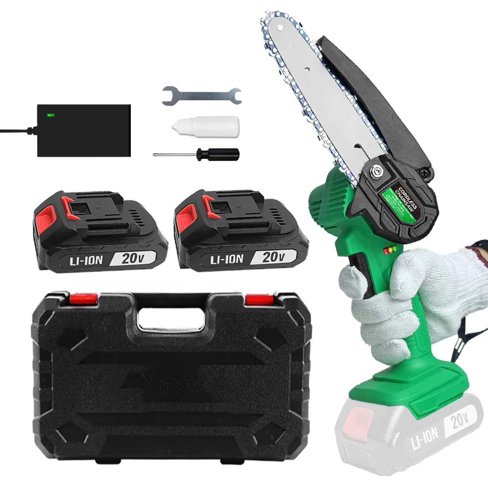 Mini Chainsaw 6-Inch with 2 Battery Cordless power chain saws with Security Lock Handheld Small Chainsaw