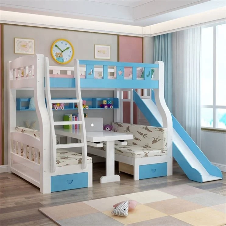 Popular Modern Design Kids Bed Room Kids Bunk Beds  Slide Wooden 3 in Children Loft Bed