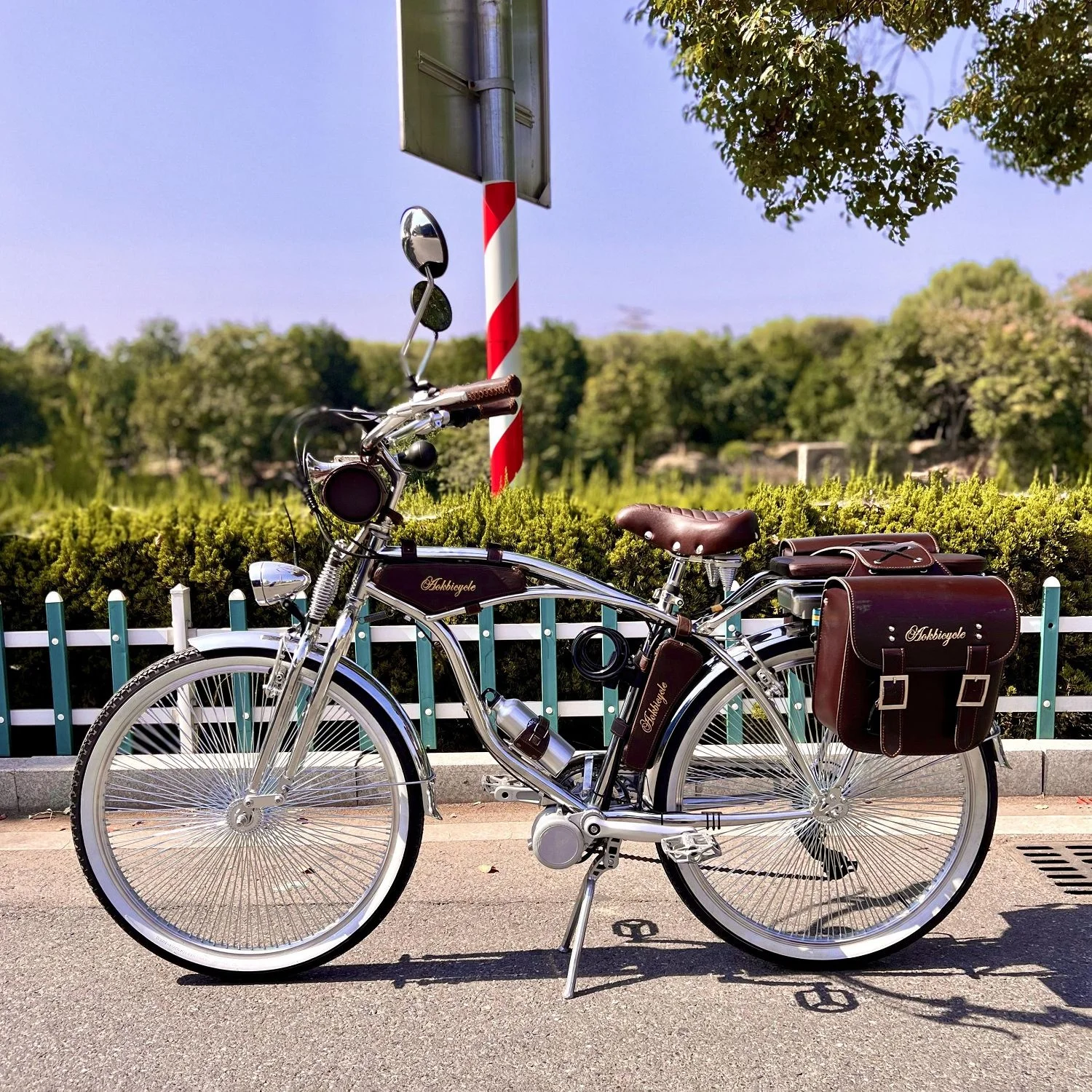 26 Inch Electric 36v 250W Motor Indian Spring Fork Chrome Beach Cruiser Bike  Shimano 7 Speed Classic Bicycle in Store