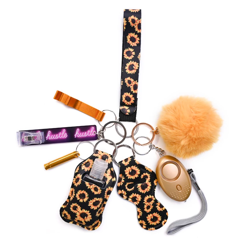 safety keychain supply self defense keychain pom pom fur ball wristlet card grabber keychain- 6/8/9/10pcs set