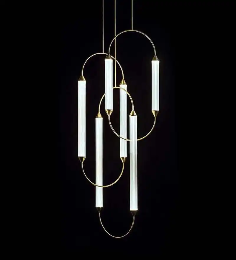 Modern Metal Glass tube Pendant lamp LED  suspended lighting fixture metal for art decoration