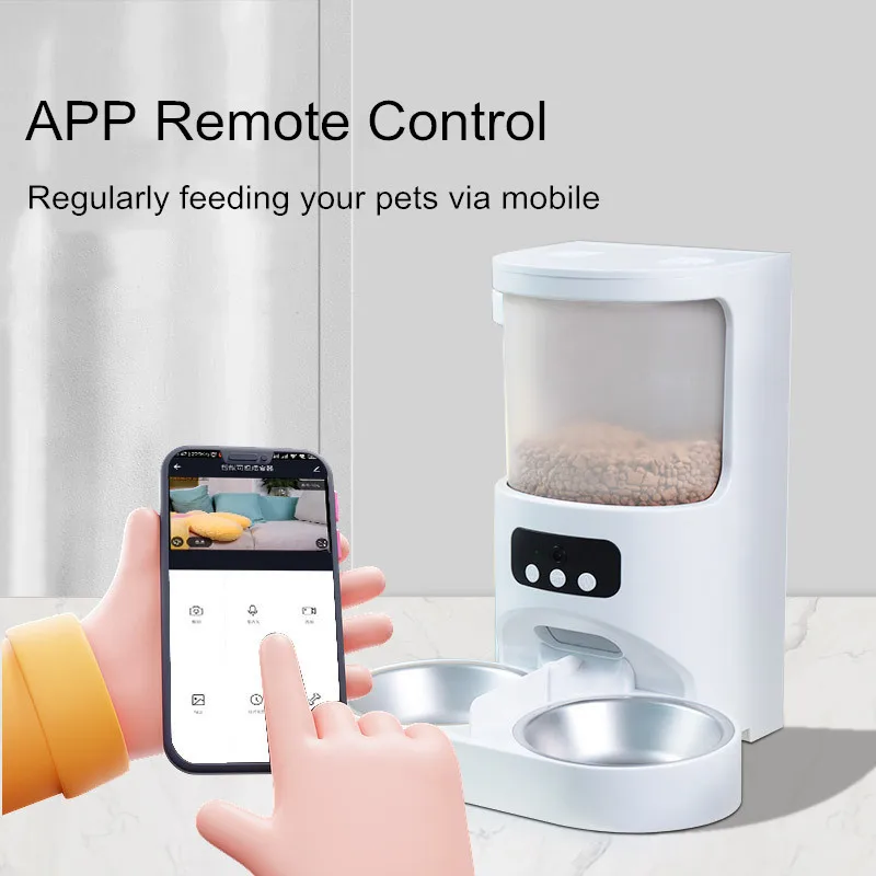 2023 New Wifi Automatic Stainless Steel Double Bowls Feeders 4L TUYA Smart Pet Feeder with Camera