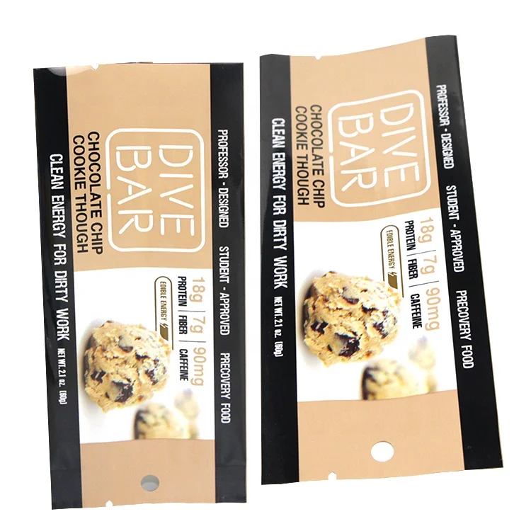 Digital Printing Food Grade Snack Chocolate Protein Bar Small Packaging Bag Mini Plastic Nut Bar Sachet Bag With Hang hole