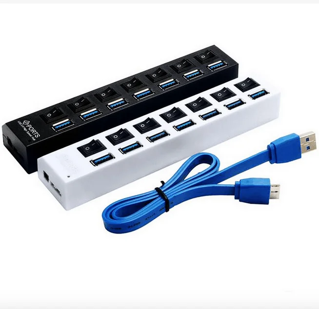 7 Port USB 3.0 Hub Individual LED Indicator Switches High Speed 5Gbps USB Extension Hub 7 Ports for PC Laptop