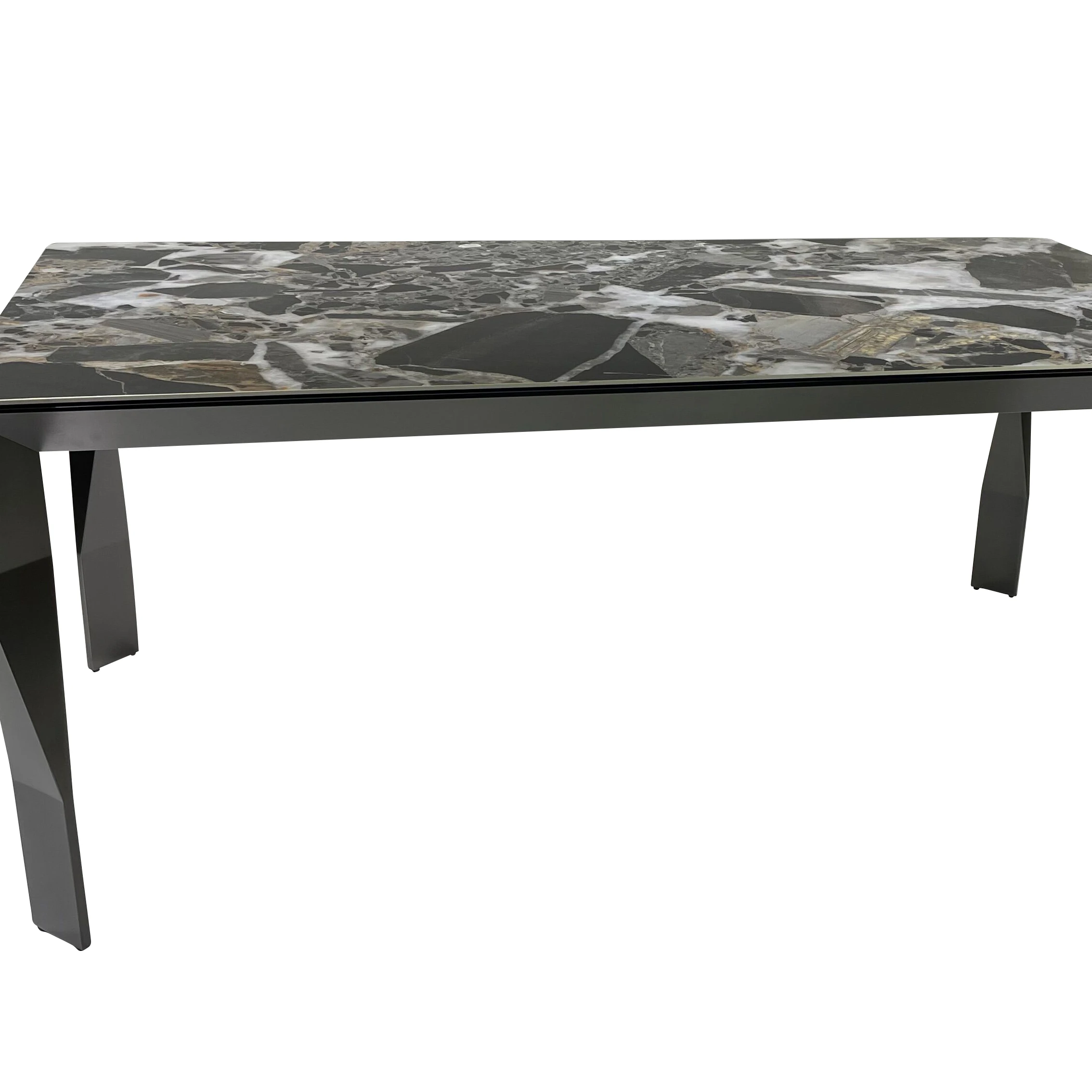 Modern Design Cheap Dining Room Furniture Top Black Dining Table 6 Seats Dining Room Table Set Table Metal Legs Glass Style Type