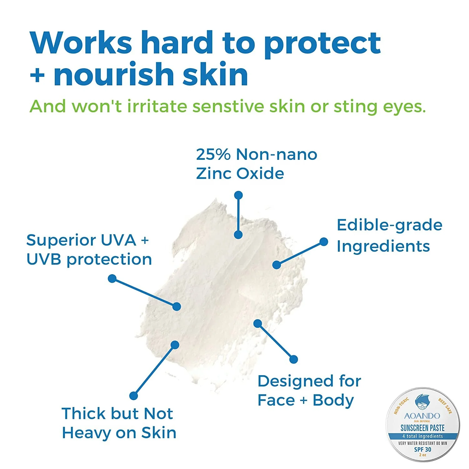 Zinc Oxide Sunscreen Paste Children Skin Care Manufacturer Custom Hawaii Reef Safe for Sensitive Skin Face Kid Minerals Sunblock