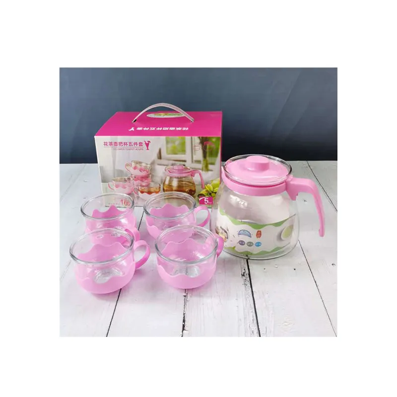 Large-Capacity Five-Piece Glass Flower Teapot Set Eco-Friendly & Sustainable Household Kung Fu Filter Coffee & Tea Pot