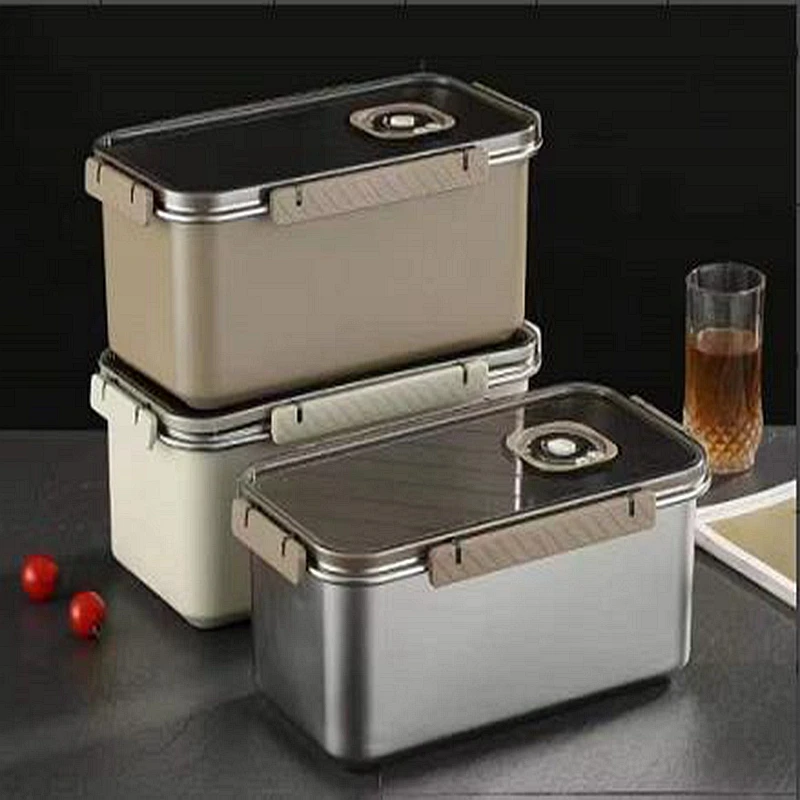 Fts Fresh Boxes Keeping Box Plastic Container Stainless Steel Tray Protect Refrigerator Fresh-Keeping Crisper