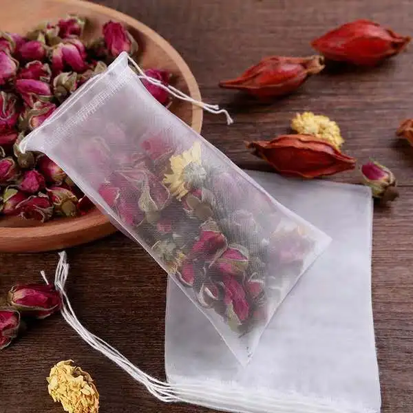 Good permeability Custom Food Grade Full Sizes Biodegradable Empty Nylon Tea Bag With Drawstring