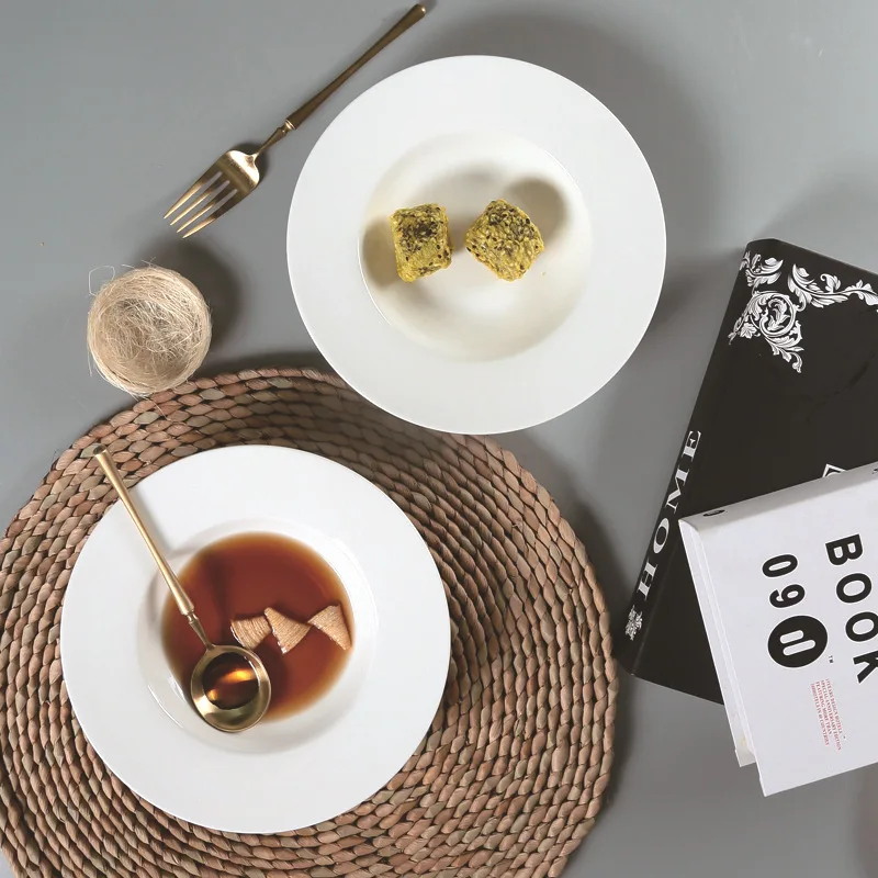 Italy Pasta Plate Simple Straw Hat Shape Breakfast, Western Food, Soup,salad Plate Scandinavian Creative  Ceramic