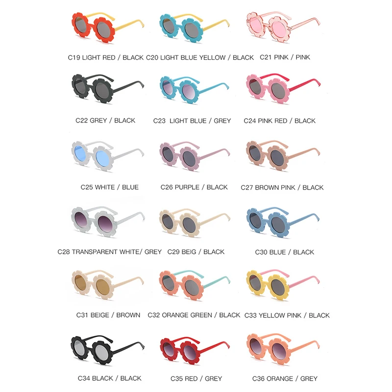 Multi-color plastic sunflowers fashion custom logo UV400 cute baby children kids sunglasses