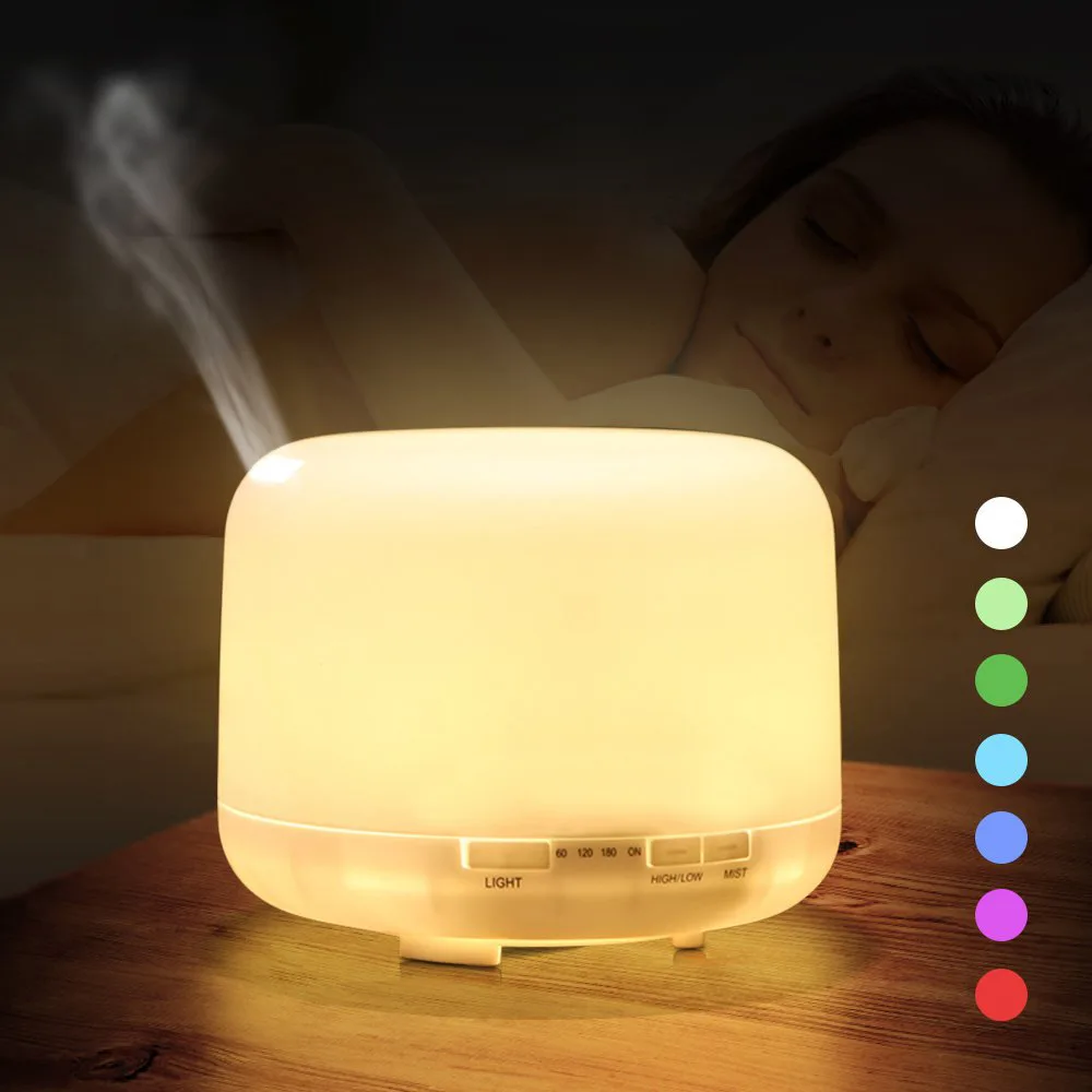500ml Remote Control Essential Oil Diffuser Air Aroma Humidifier Aromatherapy Machine Timer Setting 7 Color LED Light Auto Off