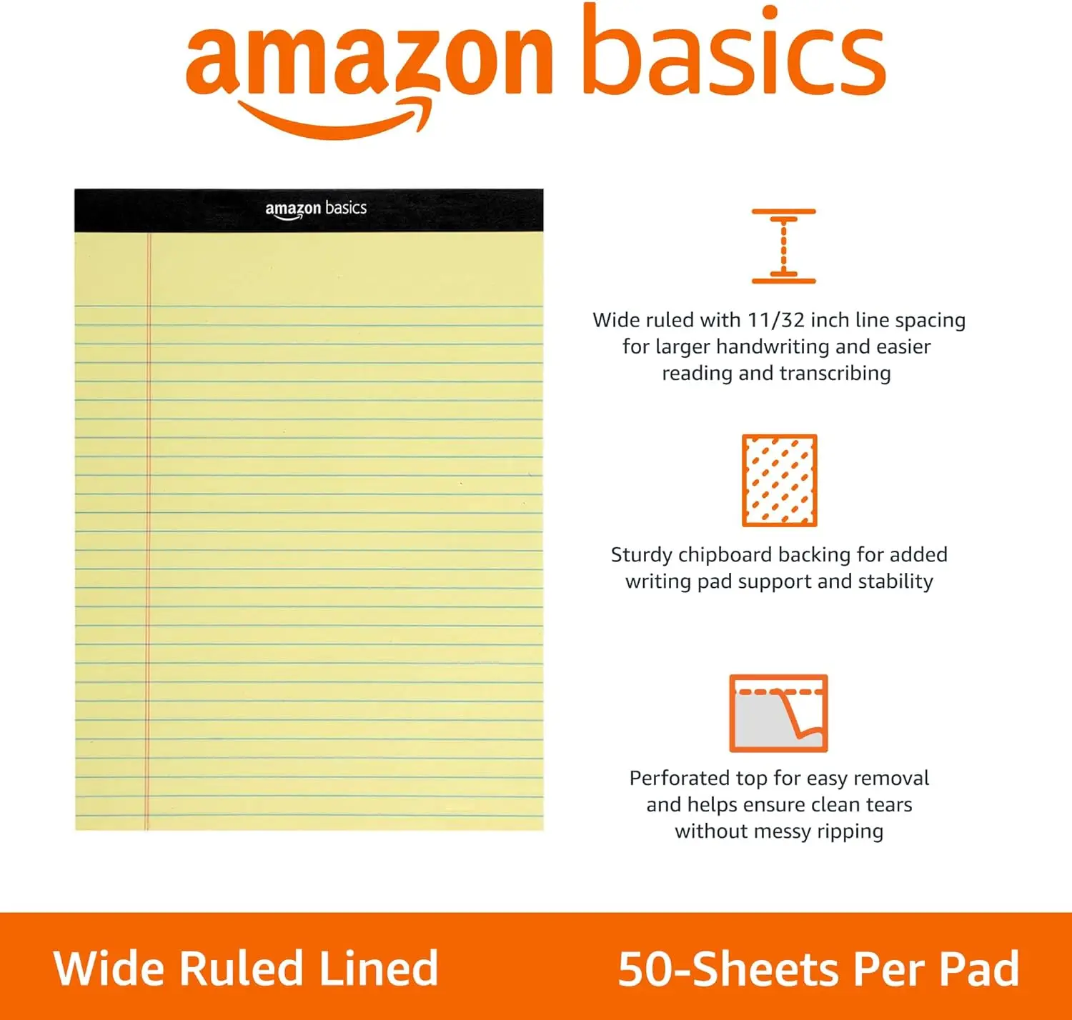 Custom Same Style As Amazon Basics logo with Letter & Legal  Wide Ruled Lined Writing Note Pads with Perforate line