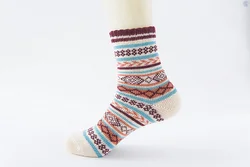 Fashion design vintage custom thick knitted winter fluffy stripe wool women winter warm socks