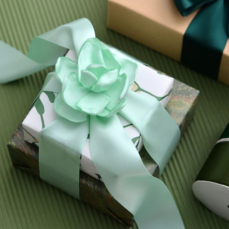 1.5 inch Polyester Green colors 38MM Solid Color Double Faced Satin Ribbon For Gift Bows 100 Yard Roll