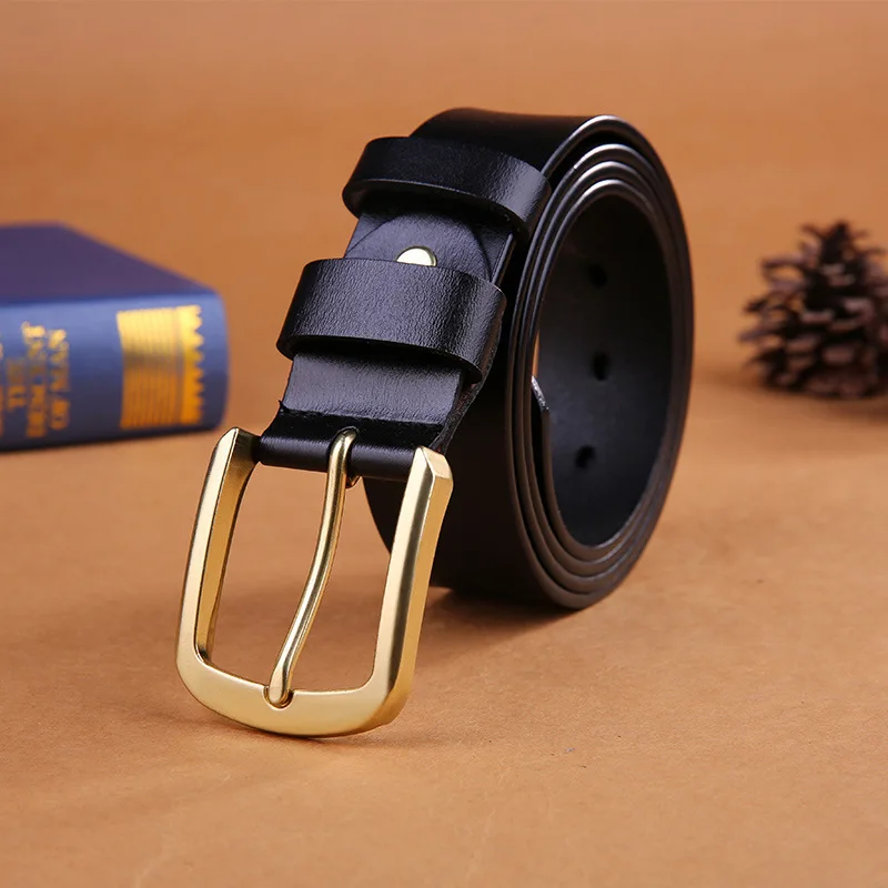Wholesale Pure Copper Solid Buckle Cowhide Belt Two Layer Cowhide Pin Buckle Belt Cowhide Copper Buckle Belt For Men