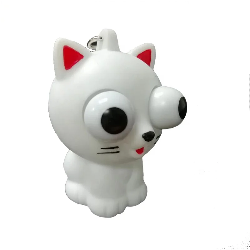 Hot sell PVC Animal Custom Eye Popper White Cat Keychain