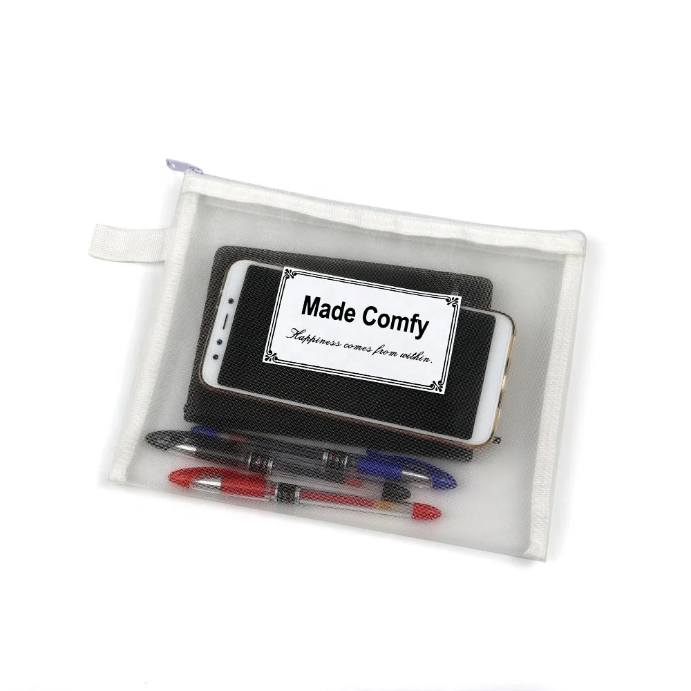 custom stationery zipper transparent mesh school pencil makeup bag