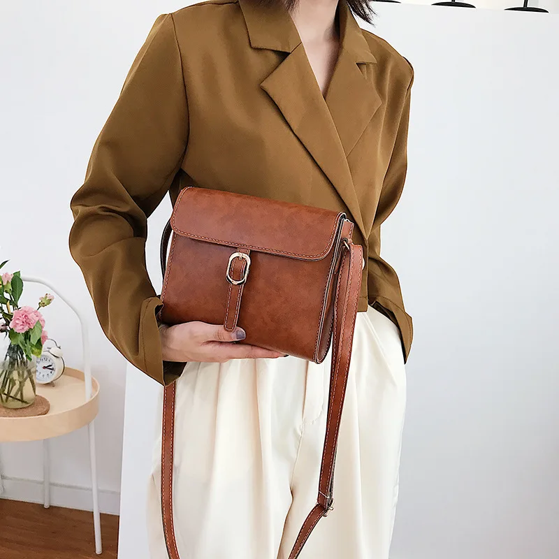 Fashion Vintage Messenger Bag Women PU Leather Crossbody Lady Shoulder Bag