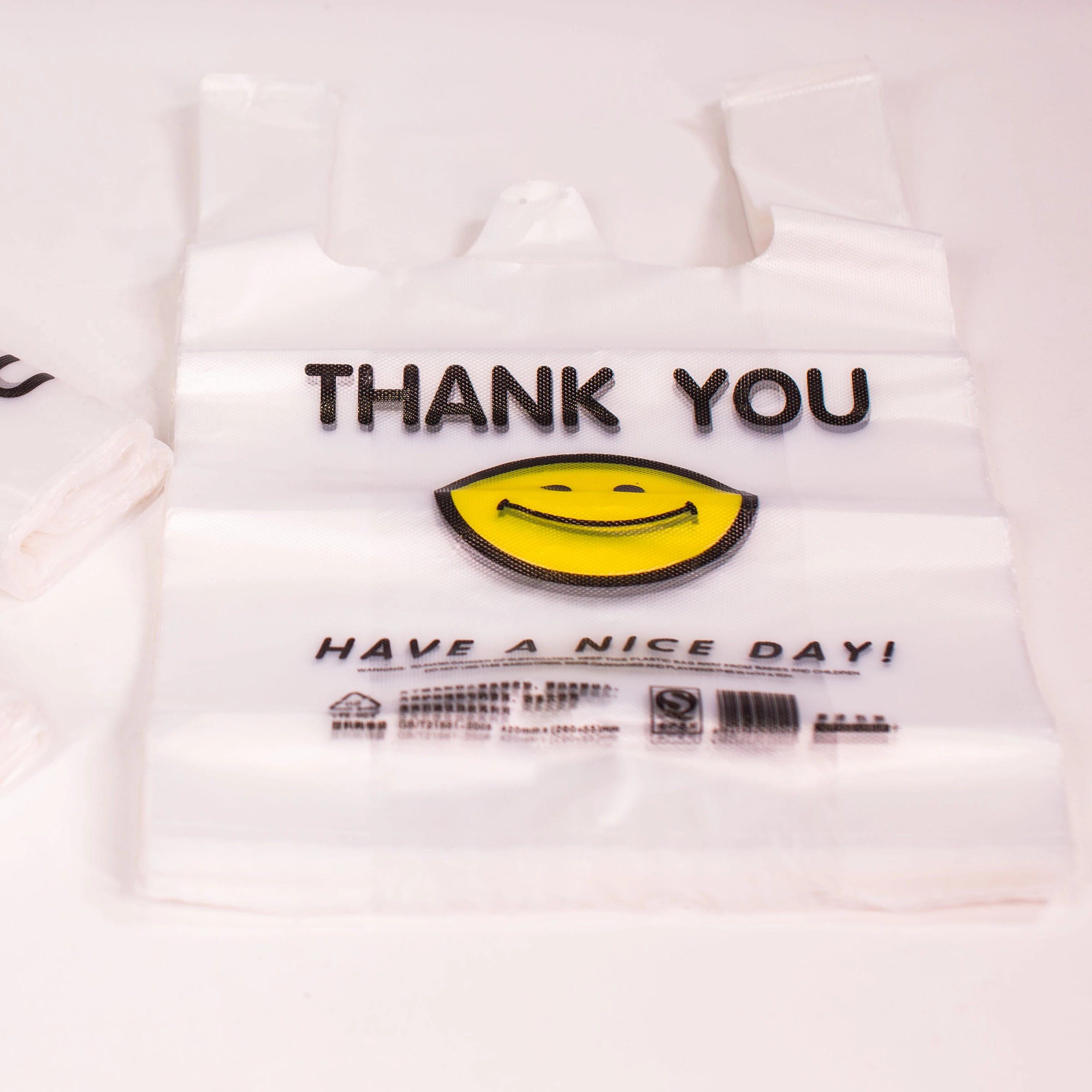 Carry-out Yellow Customized T-shirt Shopping Biodegradable Plastic Bag With Logos