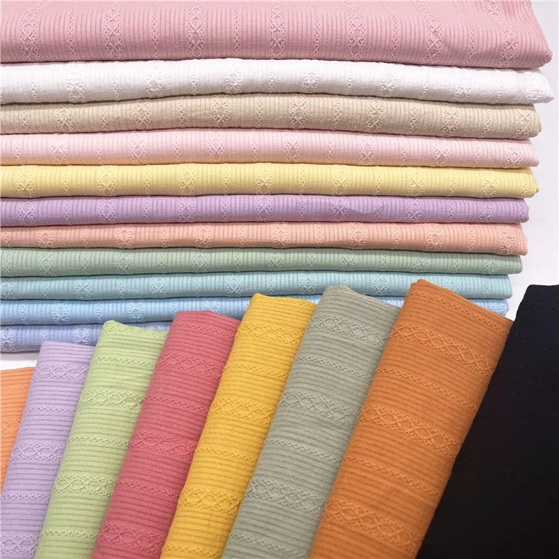 Low MOQ wholesale colorful mesh geometric stripe jacquard pure cotton fabrics for clothing