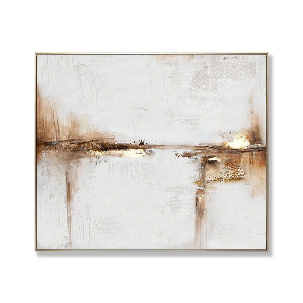 Custom Stretched Large Canvas Hand Printed Decor Gold Powder Big Wall Abstract Art For Living Room Hotel