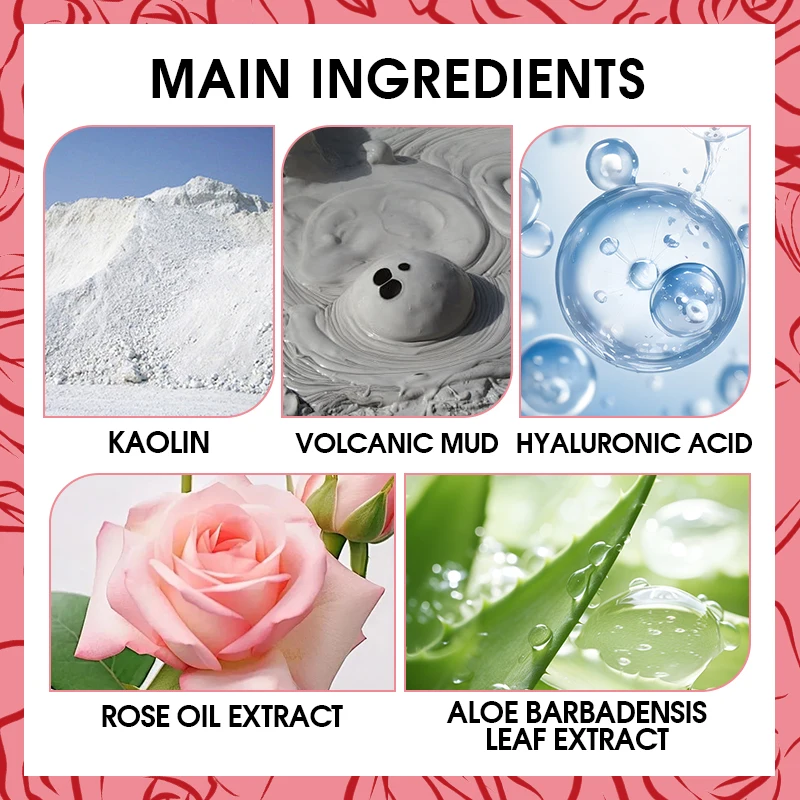 ODM Face Mud Mask Paraben-free Moisturizing Antioxidant & Kaolin & Rose Purifying Mask Pure Mineral Pink and White Clay