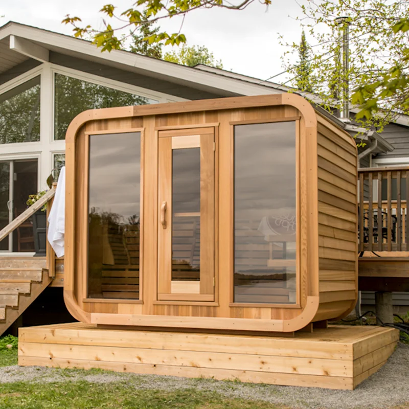 New design 4-6 person outdoor Wet Steam sauna room with Harvia sauna stove and Tempered Glass Door