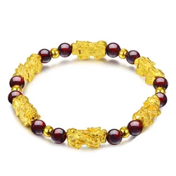 Obsidian six-character mantra bracelet pure copper solid sand gold brave bracelet