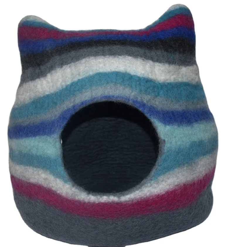 New woolen cat cave/latest design cat basket/Stripe cat wet felted
