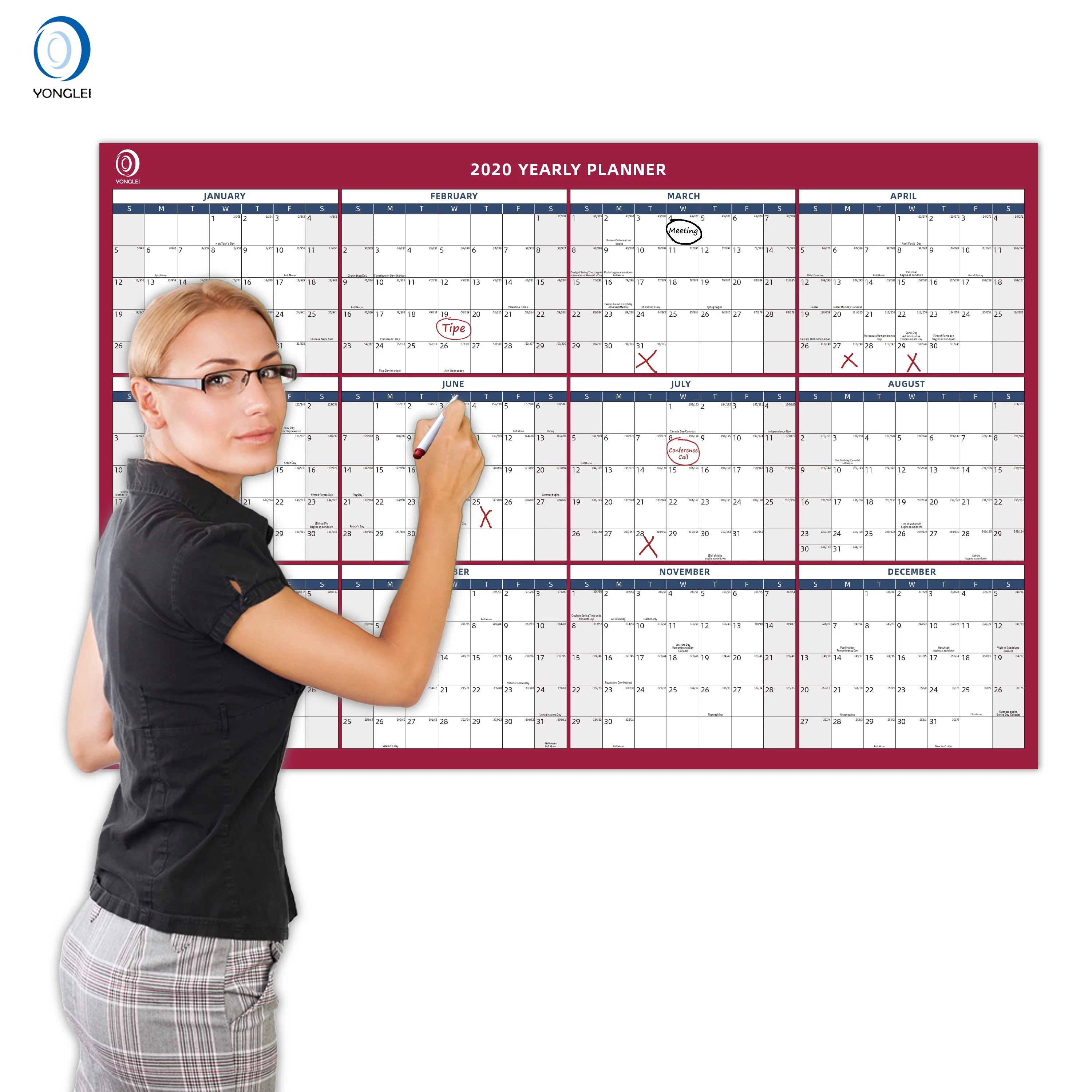
026-2A2 Double sided erasable ecofriendly calendar 2020 wall calendar printing perpetual calendar 